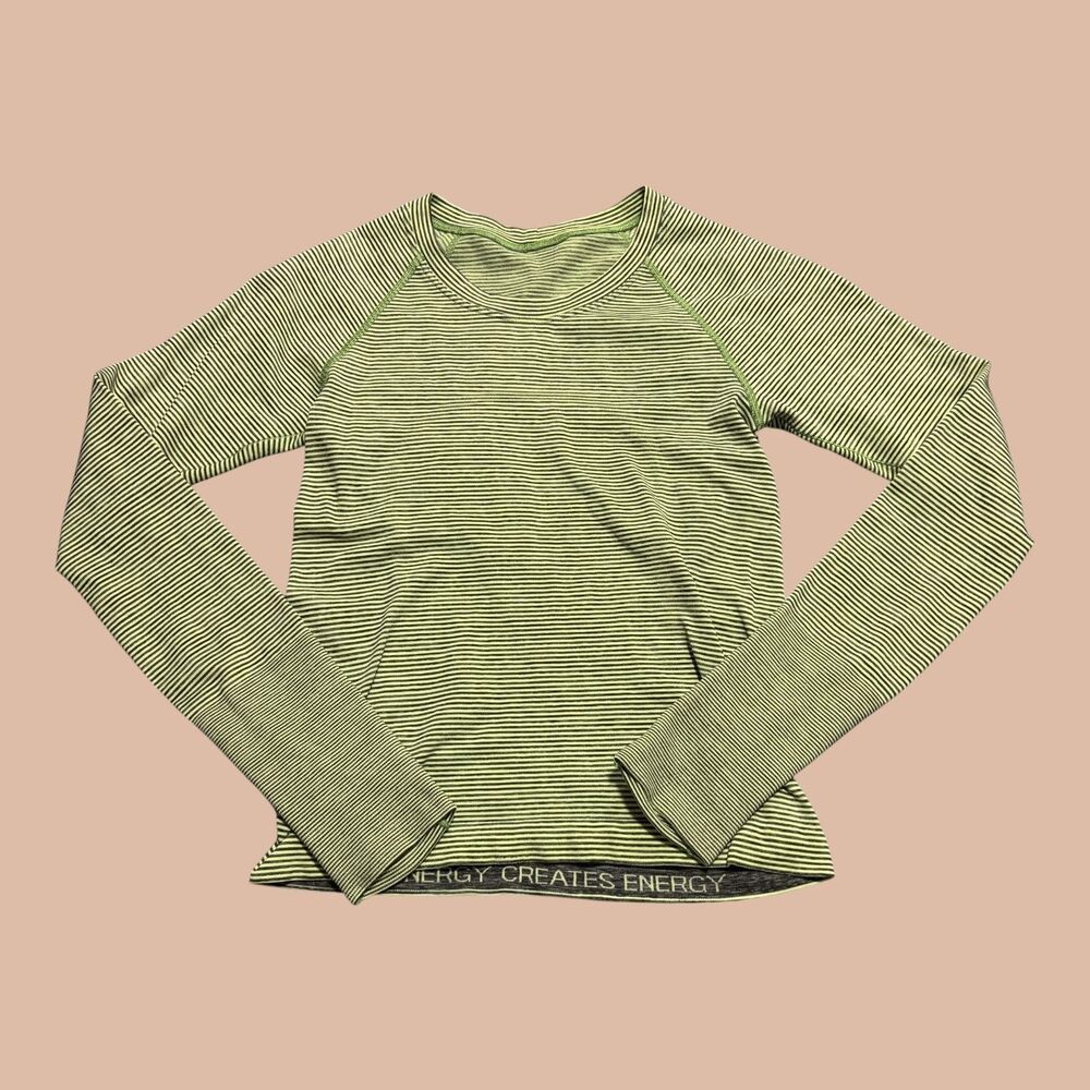 Lululemon Swiftly Tech Long Sleeve 2.0 Womens Size 4 Green Black Stripe